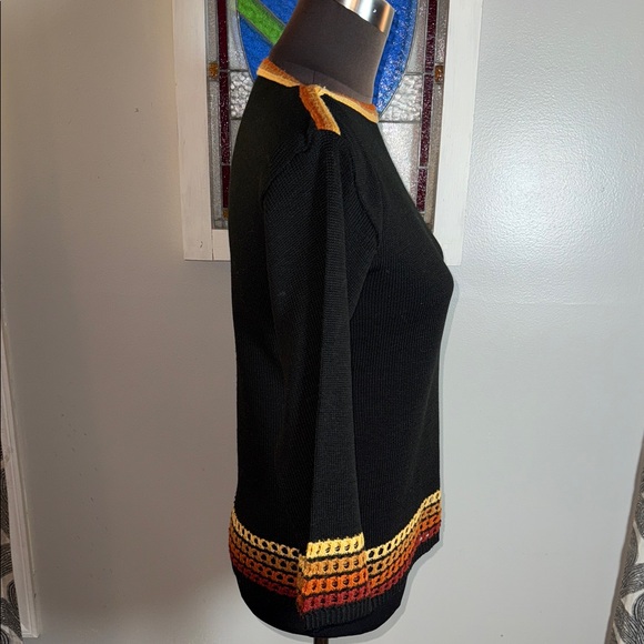Penrose Vintage Black Boatneck Sweater w/ Orange & Yellow Trim SZ S/M - Picture 7 of 8